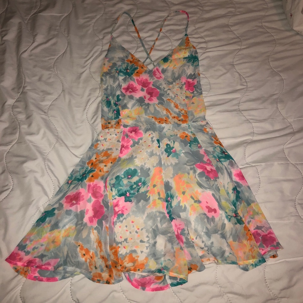 Floral Romper with Lace Up Back